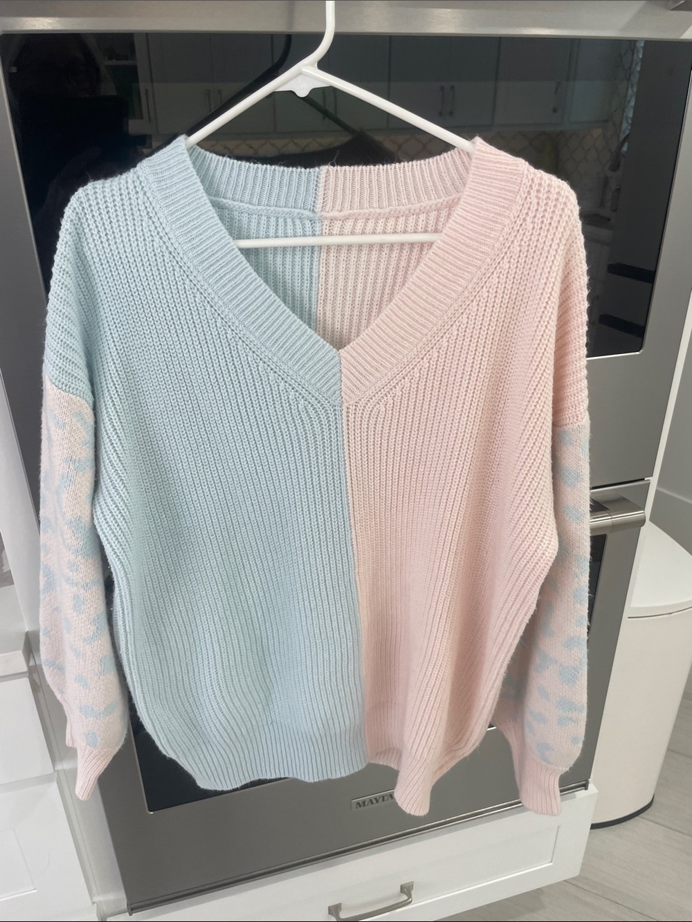 Pastel Blue & Pink V-Neck Knit Sweater